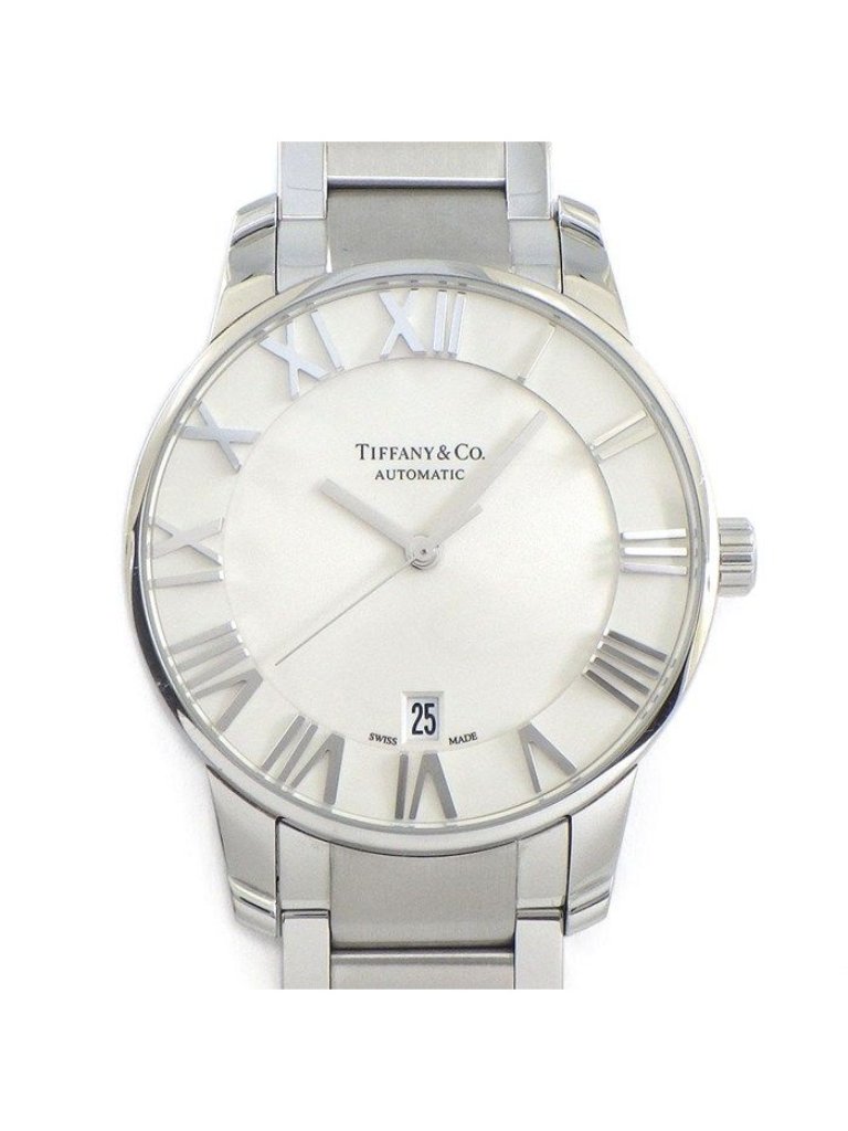 Tiffany Co Watch Atlas Dome Date Back Skelton Guilloche Silver Dial Ss Tiffany Co Watch Atlas Dome Date Back Skelton Guilloche Silver Dial Ss